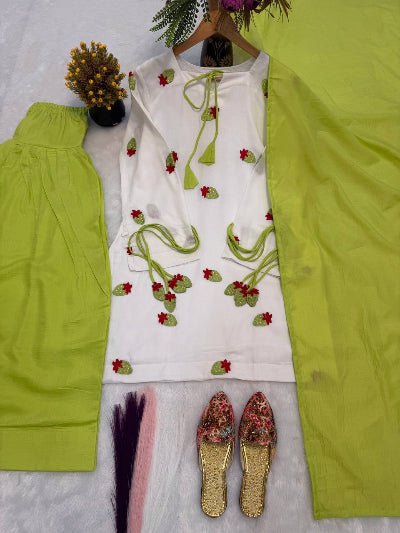 White Green Printed Farshi Suit Set for Women Ethnic Wear UK3