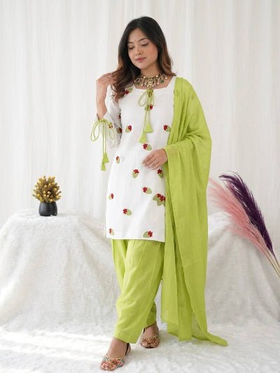 White Green Printed Farshi Suit Set for Women Ethnic Wear UK