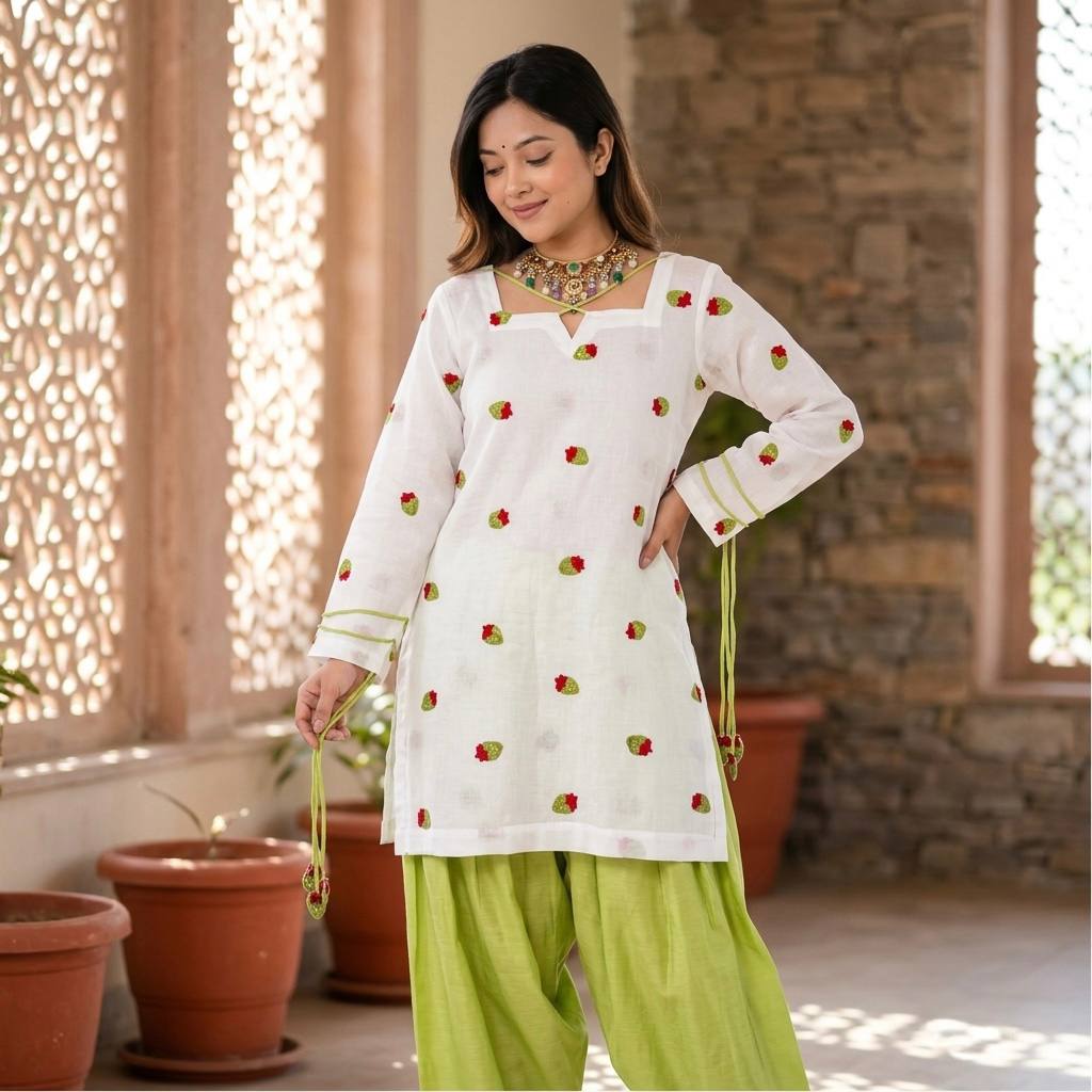 White Green Printed Farshi Suit Set for Women Ethnic Wear UK - BONYHUBSALWAR KAMEEZ
