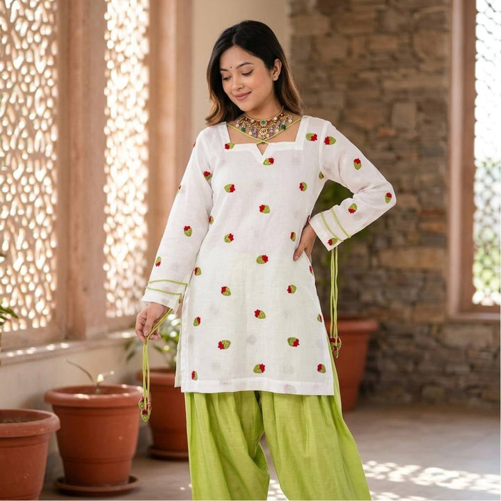 White Green Printed Farshi Suit Set for Women Ethnic Wear UK - BONYHUBSALWAR KAMEEZ