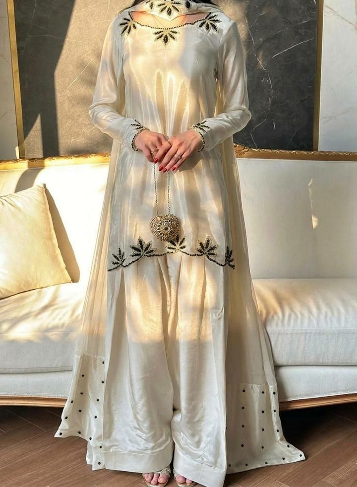 White Ivory Embroidered Farshi Salwar Suit UK Next Day - BONYHUBSALWAR KAMEEZ
