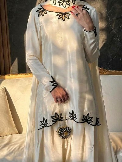 White Ivory Embroidered Farshi Salwar Suit UK Next Day - BONYHUBSALWAR KAMEEZ