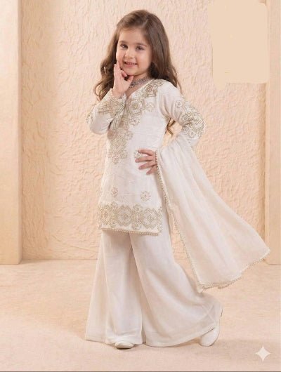 White Kids Georgette Festive Palazzo Suit - BONYHUBClothing