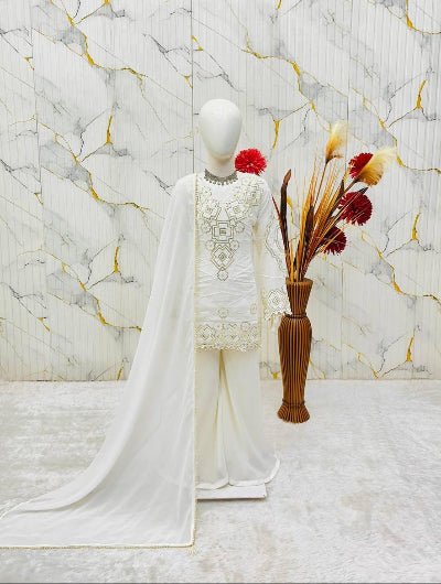 White Kids Georgette Festive Palazzo Suit - BONYHUBClothing