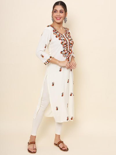 White Lucknowi Chikankari Kurti 1Pc - BONYHUBSALWAR KAMEEZ