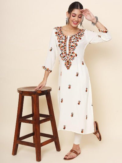 White Lucknowi Chikankari Kurti 1Pc - BONYHUBSALWAR KAMEEZ