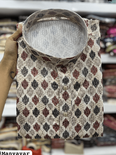 White Multicolor Ethnic Wear Men Kurta Pyjama - BONYHUBMEN KURTA