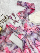 White Multicolour Print Organza Anarkali Suit Set UK Next Day - BONYHUBSALWAR KAMEEZ