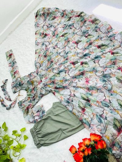 White Organza Tabby Silk Floral Anarkali Gown Suit Set - BONYHUBSALWAR KAMEEZ