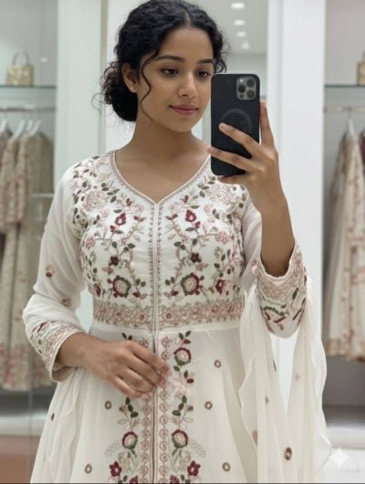 White Peplum Style Embroidery Wedding Suit - BONYHUBSALWAR KAMEEZ