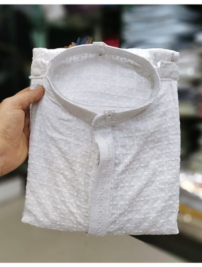 White Rayon Chikankari Men Kurta with Payjama (Set 2) - BONYHUBSALWAR KAMEEZ
