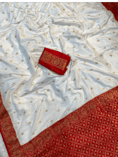 White Red Banarasi Sari Uk Next Day - BONYHUBSAREE