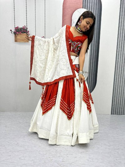 White & Red Gamathi work Lehenga Choli Set - BONYHUBSALWAR KAMEEZ