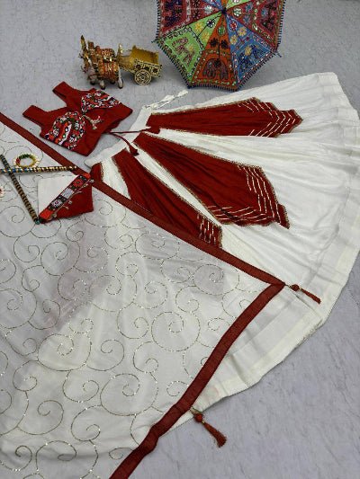 White & Red Gamathi work Lehenga Choli Set - BONYHUBSALWAR KAMEEZ