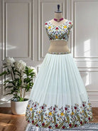 White Regal Chinon Thread Work Lehenga Choli Set - BONYHUBSALWAR KAMEEZ