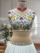 White Regal Chinon Thread Work Lehenga Choli Set - BONYHUBSALWAR KAMEEZ