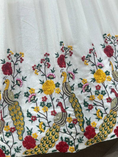 White Regal Chinon Thread Work Lehenga Choli Set - BONYHUBSALWAR KAMEEZ