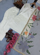 White Satin Silk Farshi Salwar Suit With Organza Dupatta UK Next Day - BONYHUBSALWAR KAMEEZ