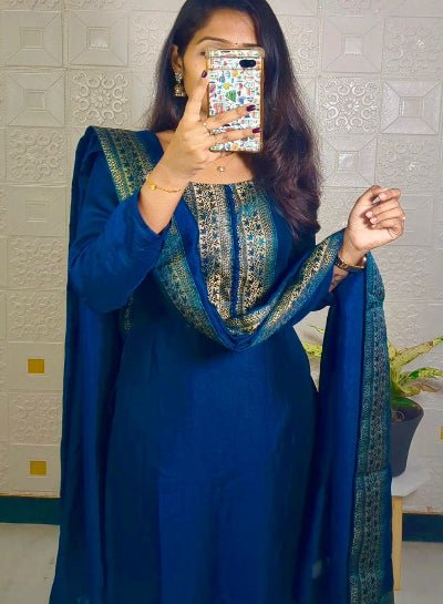 White Vichitra Silk Zari Work Ethnic Salwar Suit Set - BONYHUBSALWAR KAMEEZ