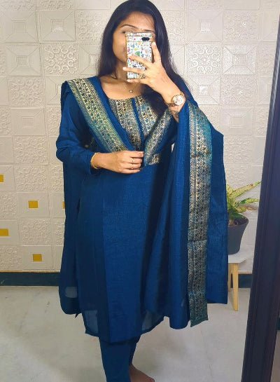 White Vichitra Silk Zari Work Ethnic Salwar Suit Set - BONYHUBSALWAR KAMEEZ