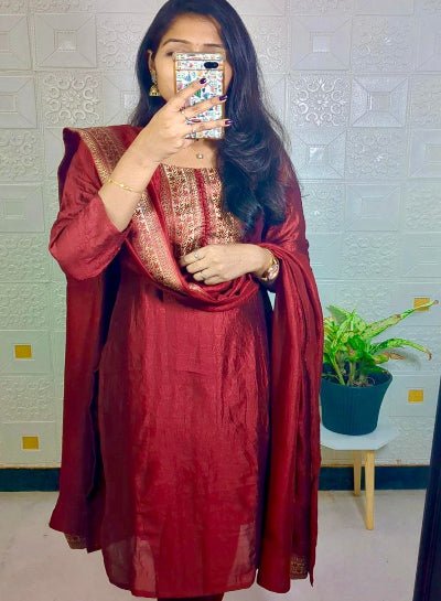 White Vichitra Silk Zari Work Ethnic Salwar Suit Set - BONYHUBSALWAR KAMEEZ