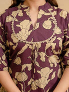 Wine Beige Cotton Kurti Pant Set Of 2 - BONYHUBSALWAR KAMEEZ