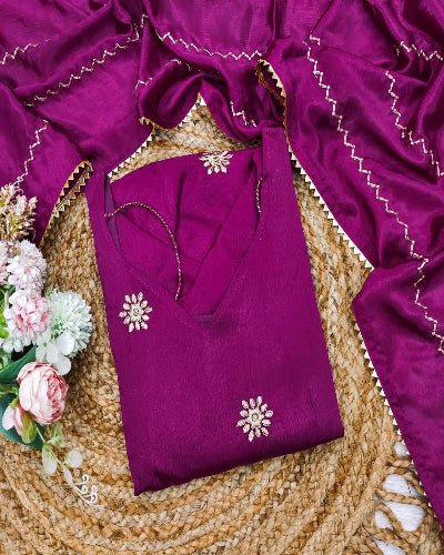Wine Chinon Intricate Embroidery Anarkali Dupatta Set Of 2 UK Next Day - BONYHUBSALWAR KAMEEZ