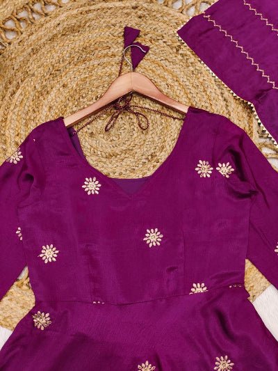 Wine Chinon Intricate Embroidery Anarkali Dupatta Set Of 2 UK Next Day - BONYHUBSALWAR KAMEEZ