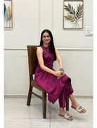 Wine Embroidered Co - ord Set with Kurta Pant (Set of 2) - BONYHUBSALWAR KAMEEZ