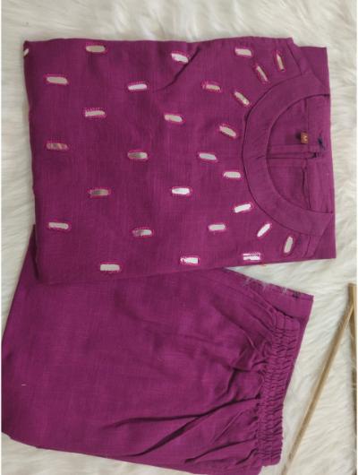 Wine Embroidered Co - ord Set with Kurta Pant (Set of 2) - BONYHUBSALWAR KAMEEZ