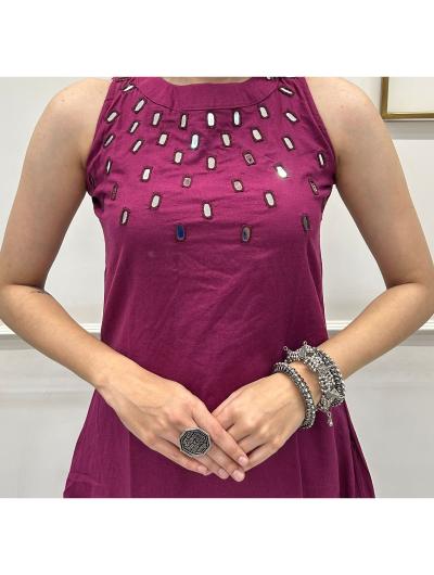 Wine Embroidered Co - ord Set with Kurta Pant (Set of 2) - BONYHUBSALWAR KAMEEZ