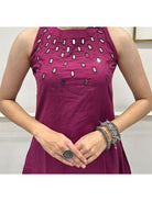 Wine Embroidered Co - ord Set with Kurta Pant (Set of 2) - BONYHUBSALWAR KAMEEZ