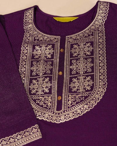 Wine Vichitra Silk Jacquard Salwar Suit Set - BONYHUBSALWAR KAMEEZ