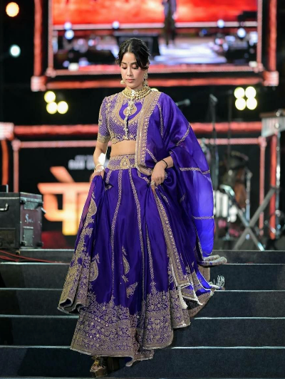 Women's Blue Silk Blouse Blue Lehenga Gold Embroidery Dupatta Set - BONYHUBSALWAR KAMEEZ