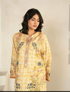 Yellow Checked Pattern Floral Kurti Palazzo Set Of 2 - BONYHUBSALWAR KAMEEZ