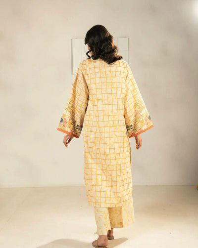 Yellow Checked Pattern Floral Kurti Palazzo Set Of 2 - BONYHUBSALWAR KAMEEZ