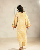 Yellow Checked Pattern Floral Kurti Palazzo Set Of 2 - BONYHUBSALWAR KAMEEZ