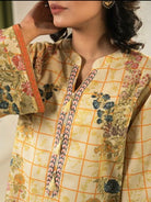 Yellow Checked Pattern Floral Kurti Palazzo Set Of 2 - BONYHUBSALWAR KAMEEZ