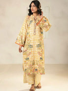 Yellow Checked Pattern Floral Kurti Palazzo Set Of 2 - BONYHUBSALWAR KAMEEZ