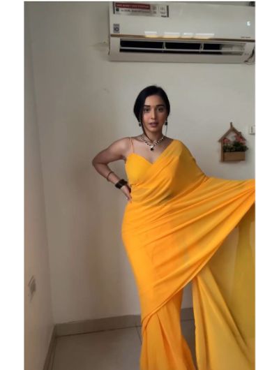 Yellow Chiffon One Minute Saree - BONYHUBSAREE