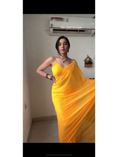 Yellow Chiffon One Minute Saree - BONYHUBSAREE