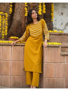 Yellow Cotton Co - ord Set with Kurta Pant (Set of 2) - BONYHUBSALWAR KAMEEZ