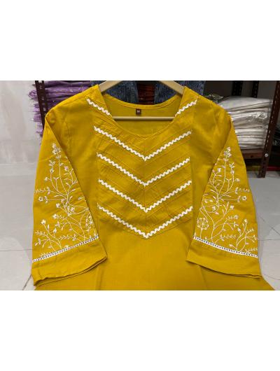 Yellow Cotton Co - ord Set with Kurta Pant (Set of 2) - BONYHUBSALWAR KAMEEZ