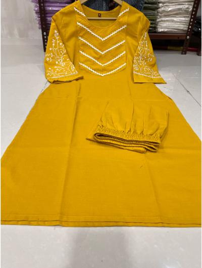 Yellow Cotton Co - ord Set with Kurta Pant (Set of 2) - BONYHUBSALWAR KAMEEZ