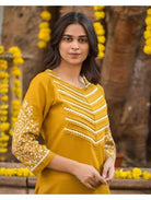 Yellow Cotton Co - ord Set with Kurta Pant (Set of 2) - BONYHUBSALWAR KAMEEZ
