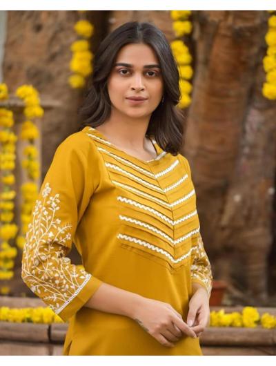 Yellow Cotton Co - ord Set with Kurta Pant (Set of 2) - BONYHUBSALWAR KAMEEZ