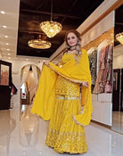 Yellow Georgette Embroidery Work Festive Sharara Suit Set - BONYHUBSALWAR KAMEEZ