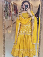 Yellow Georgette Embroidery Work Festive Sharara Suit Set - BONYHUBSALWAR KAMEEZ