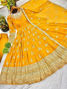 Yellow Georgette Full Heavy Embroidery Sequence Work Anarkali Suit Set - BONYHUBSALWAR KAMEEZ