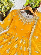 Yellow Georgette Full Heavy Embroidery Sequence Work Anarkali Suit Set - BONYHUBSALWAR KAMEEZ